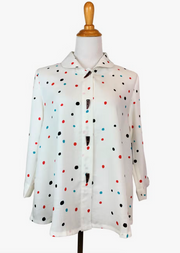 Fridaze AA85- Horn Button Linen Short Jacket- IRREGULAR DOTS ON WHITE