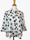 Fridaze AA85- Horn Button Linen Short Jacket- BLACK OCTAGONS ON WHITE