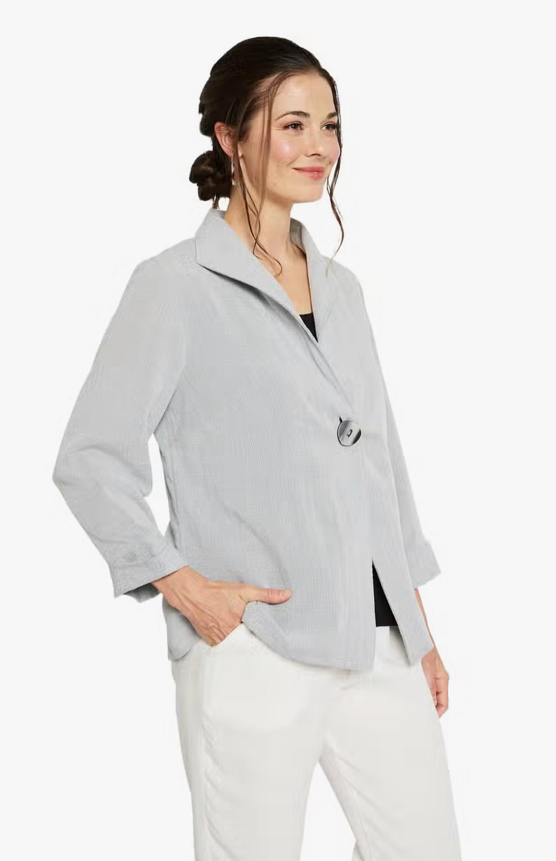 Fridaze AA188- One Button Short Linen Jacket- PEBBLE