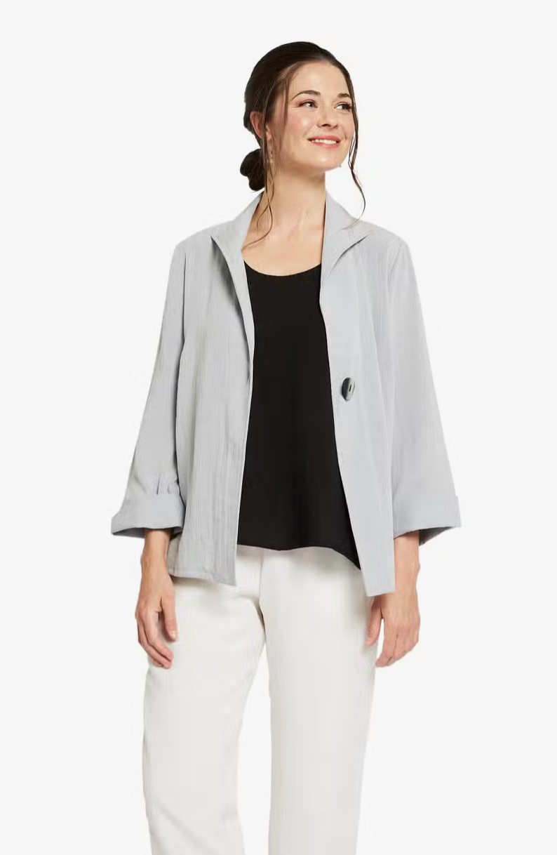 Fridaze AA188- One Button Short Linen Jacket- PEBBLE