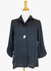 Fridaze AA188- One Button Short Linen Jacket- BLACK