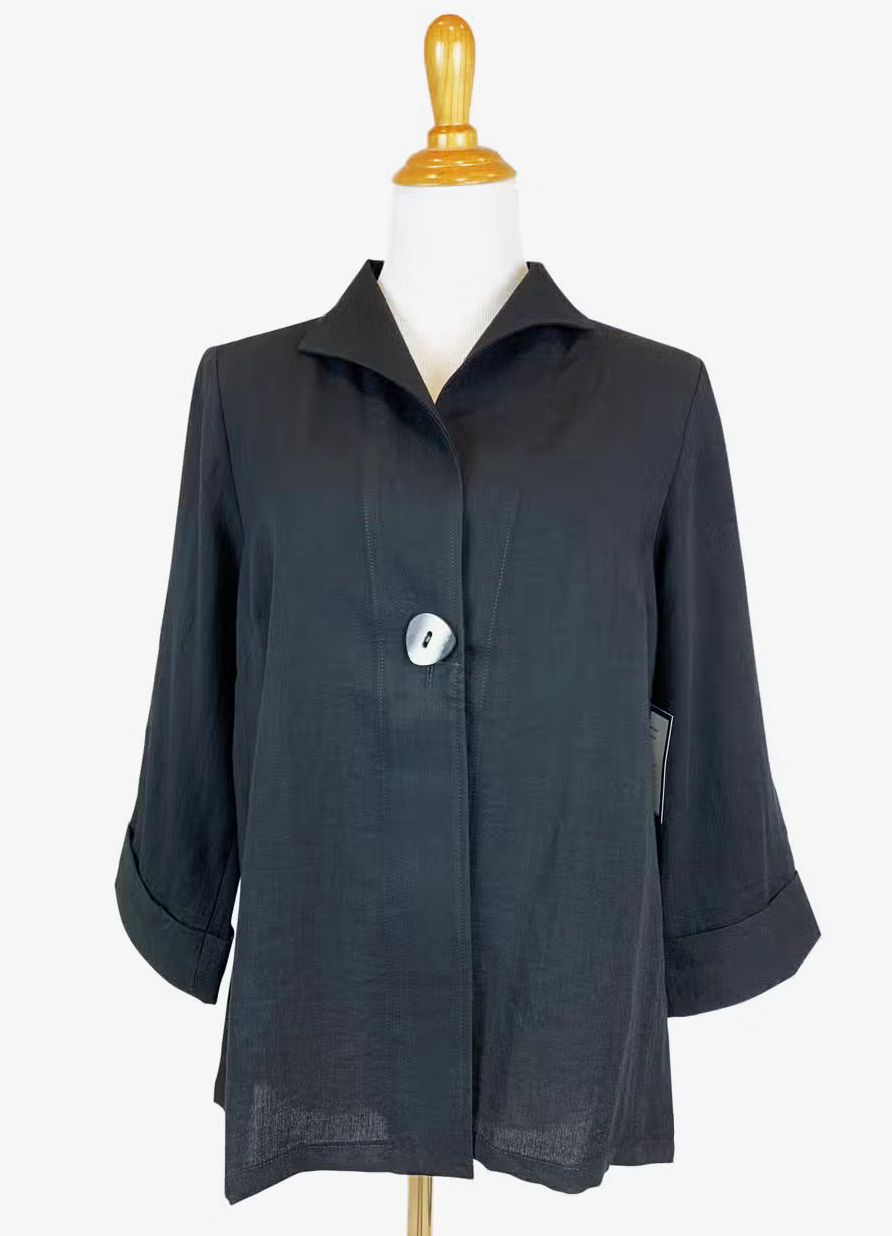 Fridaze AA188- One Button Short Linen Jacket- BLACK