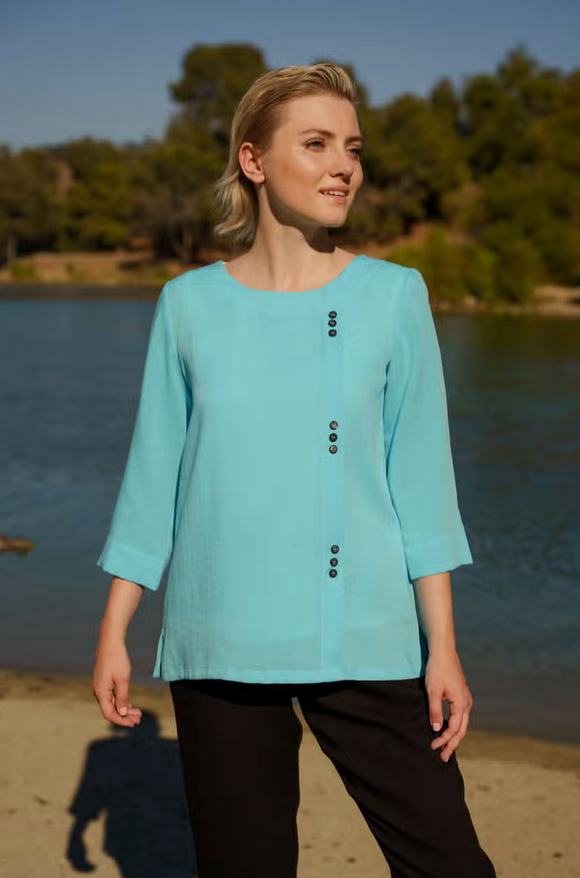 Fridaze AA377- Jasmine Linen Pullover Top- SEAGLASS