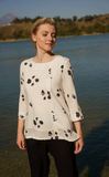 Fridaze AA377- Jasmine Linen Pullover Top- BLACK PETALS ON WHITE