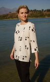 Fridaze AA377- Jasmine Linen Pullover Top- BLACK PETALS ON WHITE