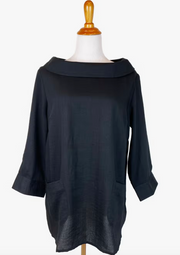 Fridaze AA272- Boat Neck Linen Pullover - BLACK