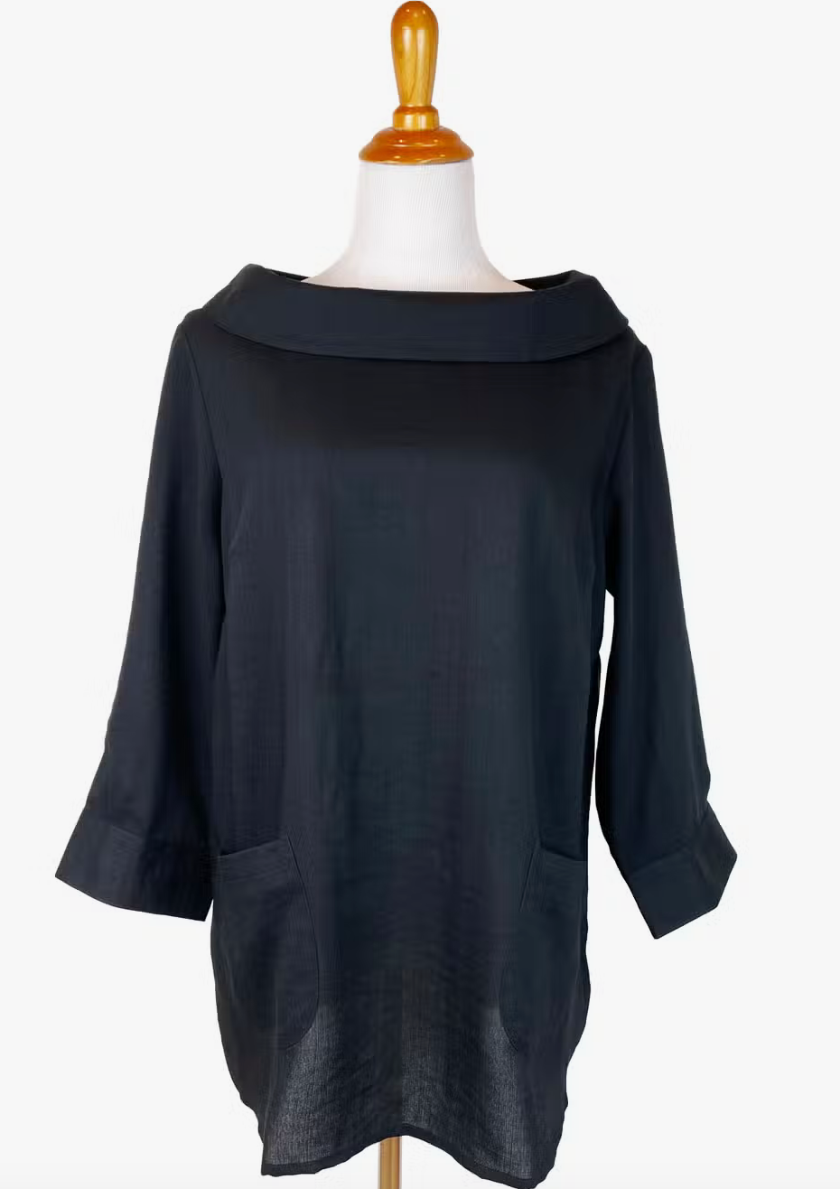 Fridaze AA272- Boat Neck Linen Pullover - BLACK
