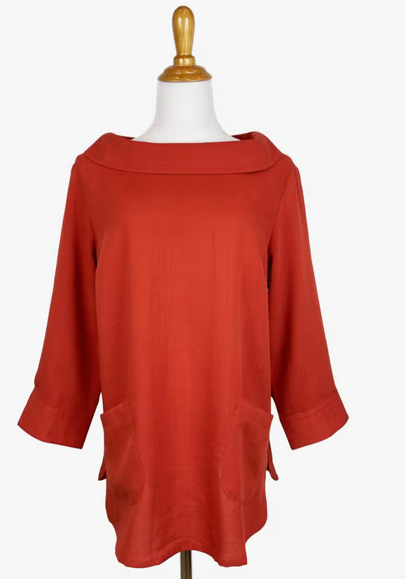 Fridaze AA272- Boat Neck Linen Pullover - PAPRIKA