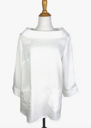 Fridaze AA272- Boat Neck Linen Pullover - WHITE