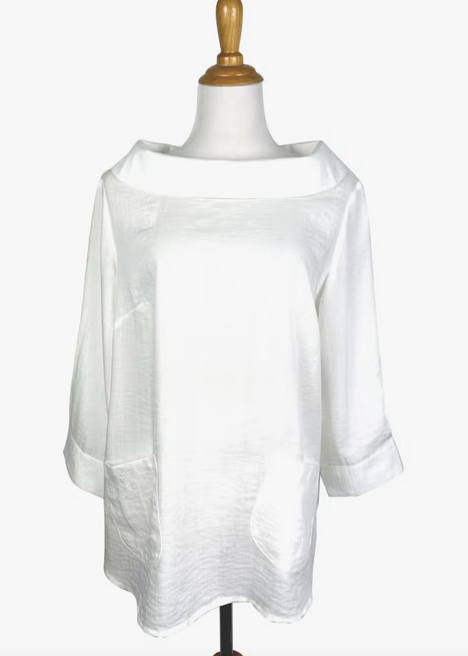 Fridaze AA272- Boat Neck Linen Pullover - WHITE