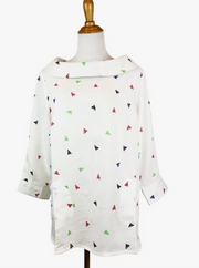 Fridaze AA272- Boat Neck Linen Pullover - MULTI-COLOR TRIANGLES