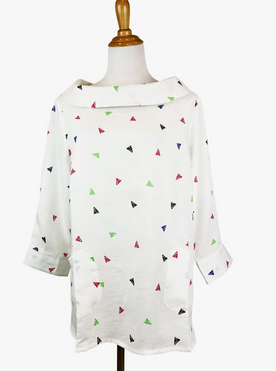 Fridaze AA272- Boat Neck Linen Pullover - MULTI-COLOR TRIANGLES
