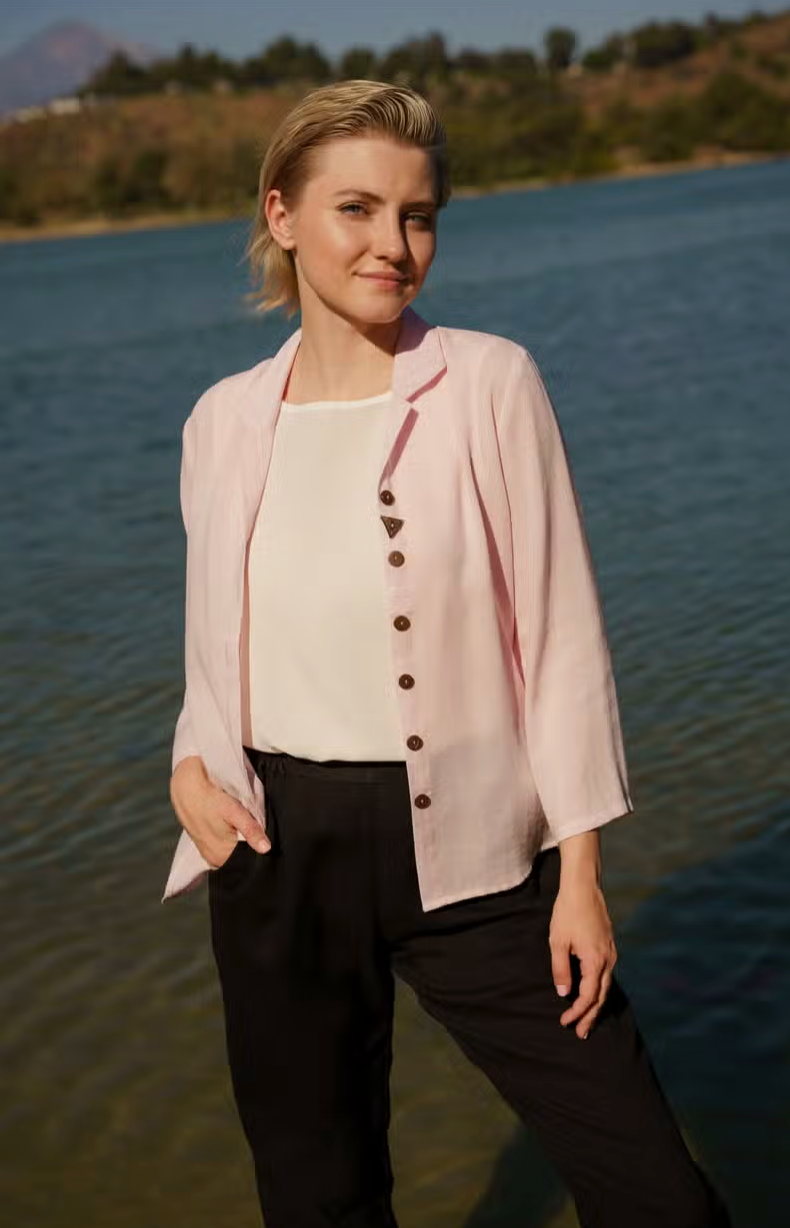 Fridaze AA379- Mia Mixed Buttons Linen Blouse - PETAL