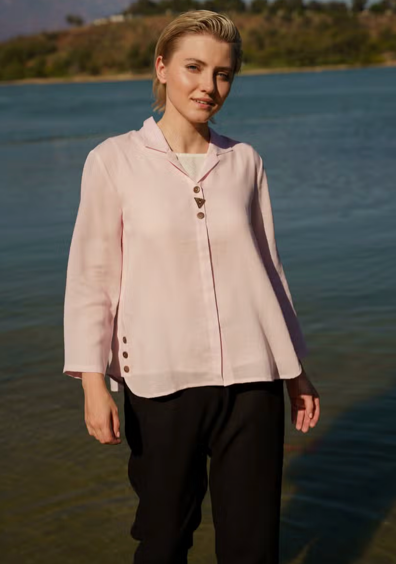 Fridaze AA379- Mia Mixed Buttons Linen Blouse - PETAL