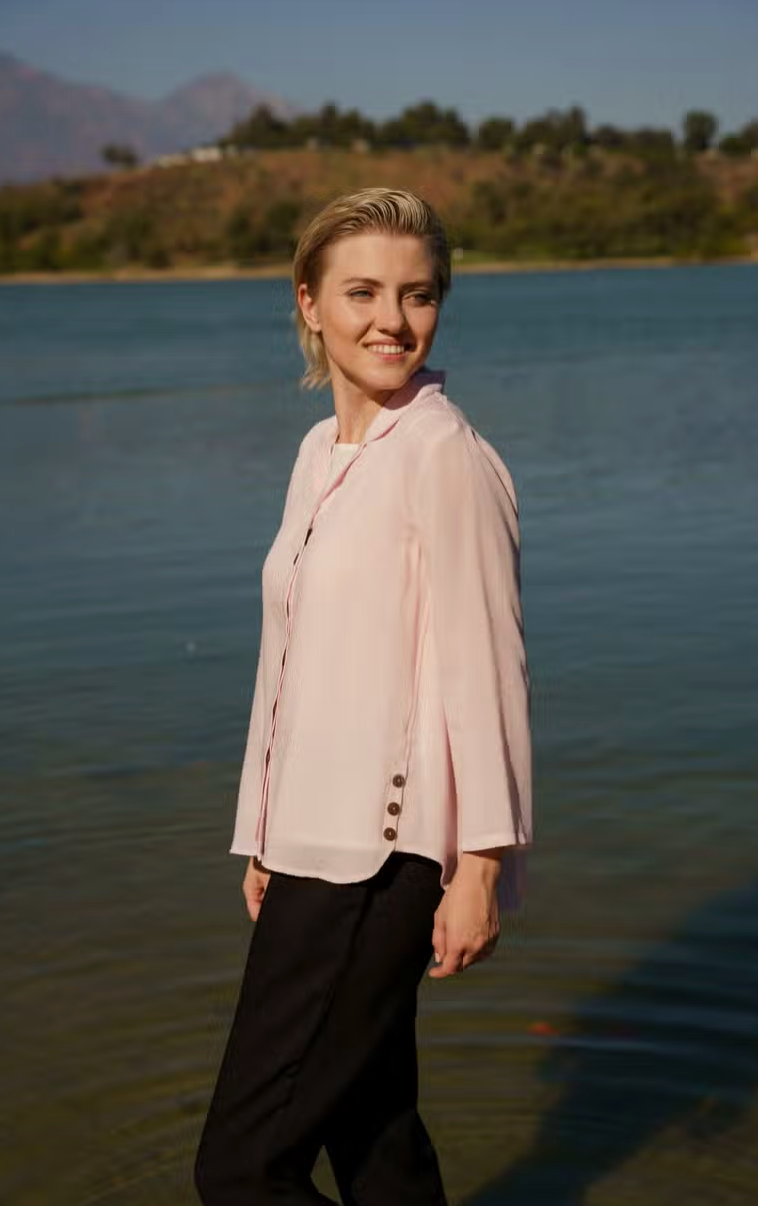 Fridaze AA379- Mia Mixed Buttons Linen Blouse - PETAL