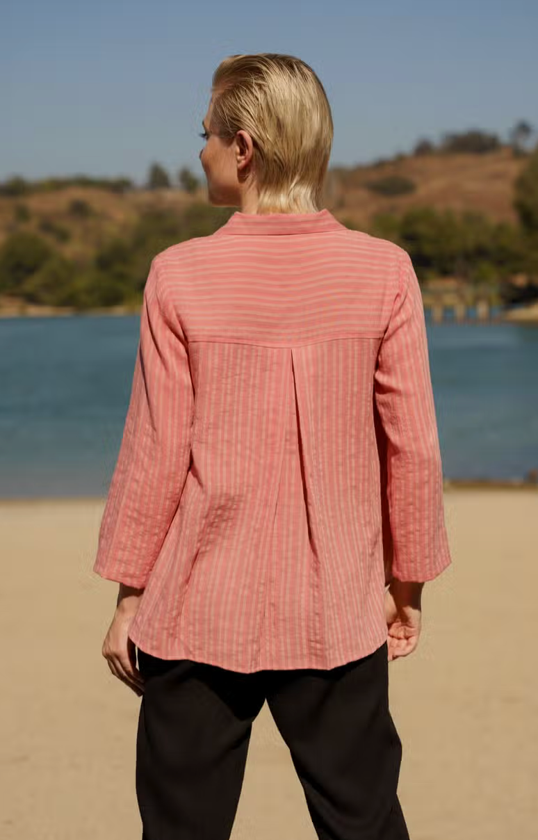 Fridaze AA379- Mia Mixed Buttons Linen Blouse - SPICE STRIPES