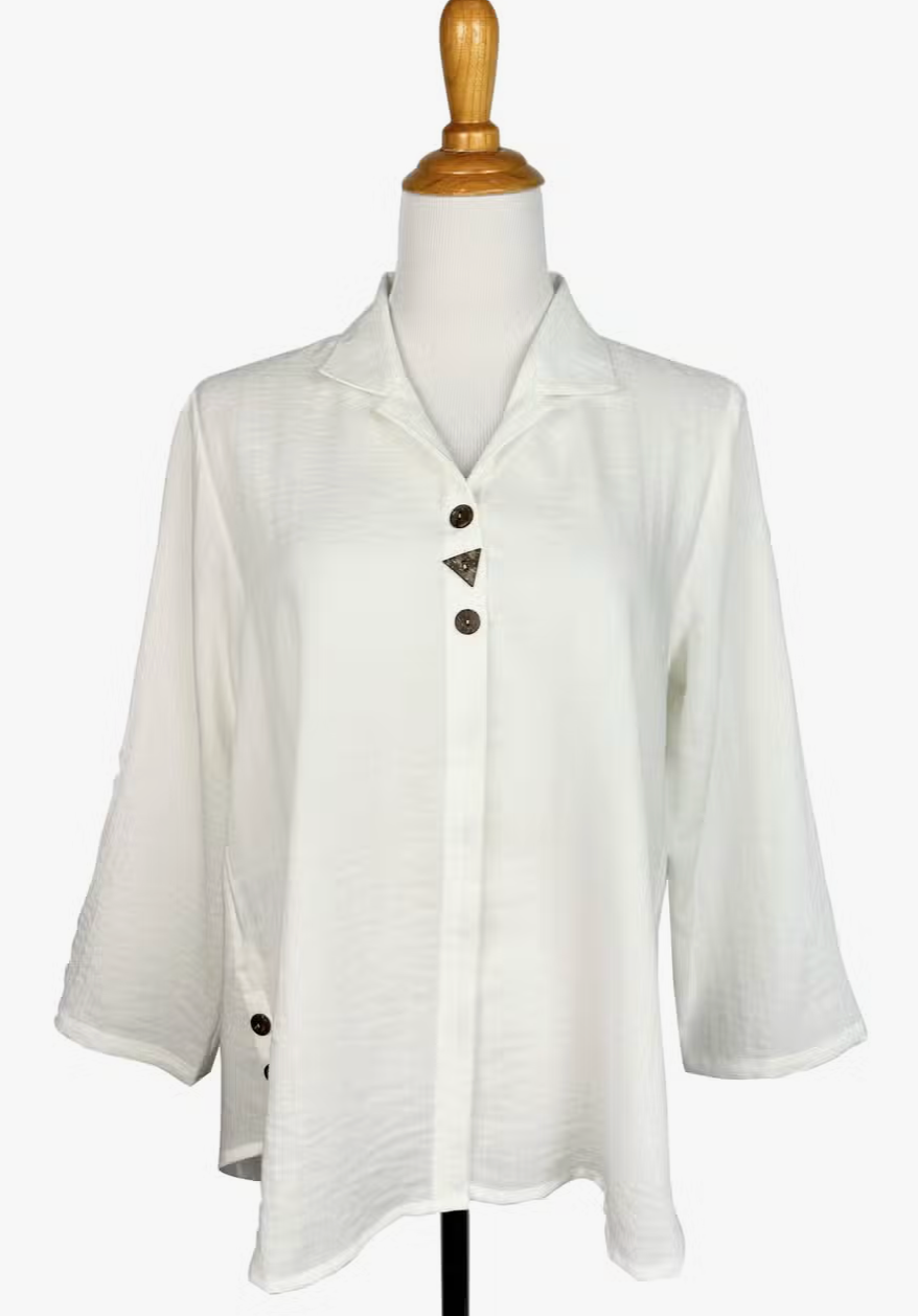Fridaze AA379- Mia Mixed Buttons Linen Blouse - WHITE