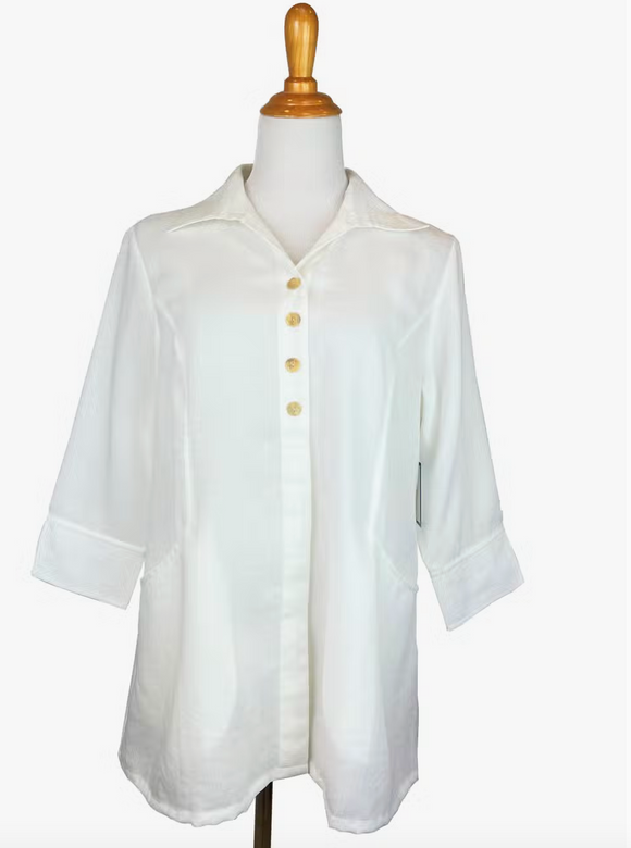 Fridaze AA267- Scoop Pocket Linen Shirt- WHITE