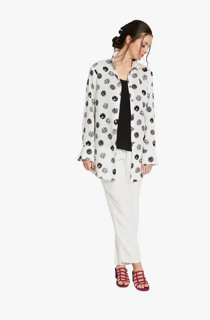 Fridaze AA147 - Marley's Linen Shirt - BLACK OCTAGONS ON WHITE