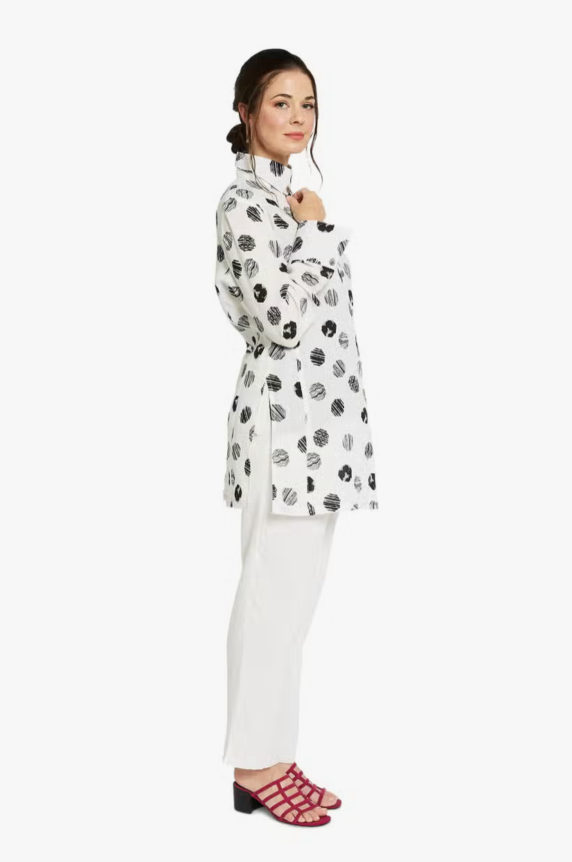 Fridaze AA147 - Marley's Linen Shirt - BLACK OCTAGONS ON WHITE