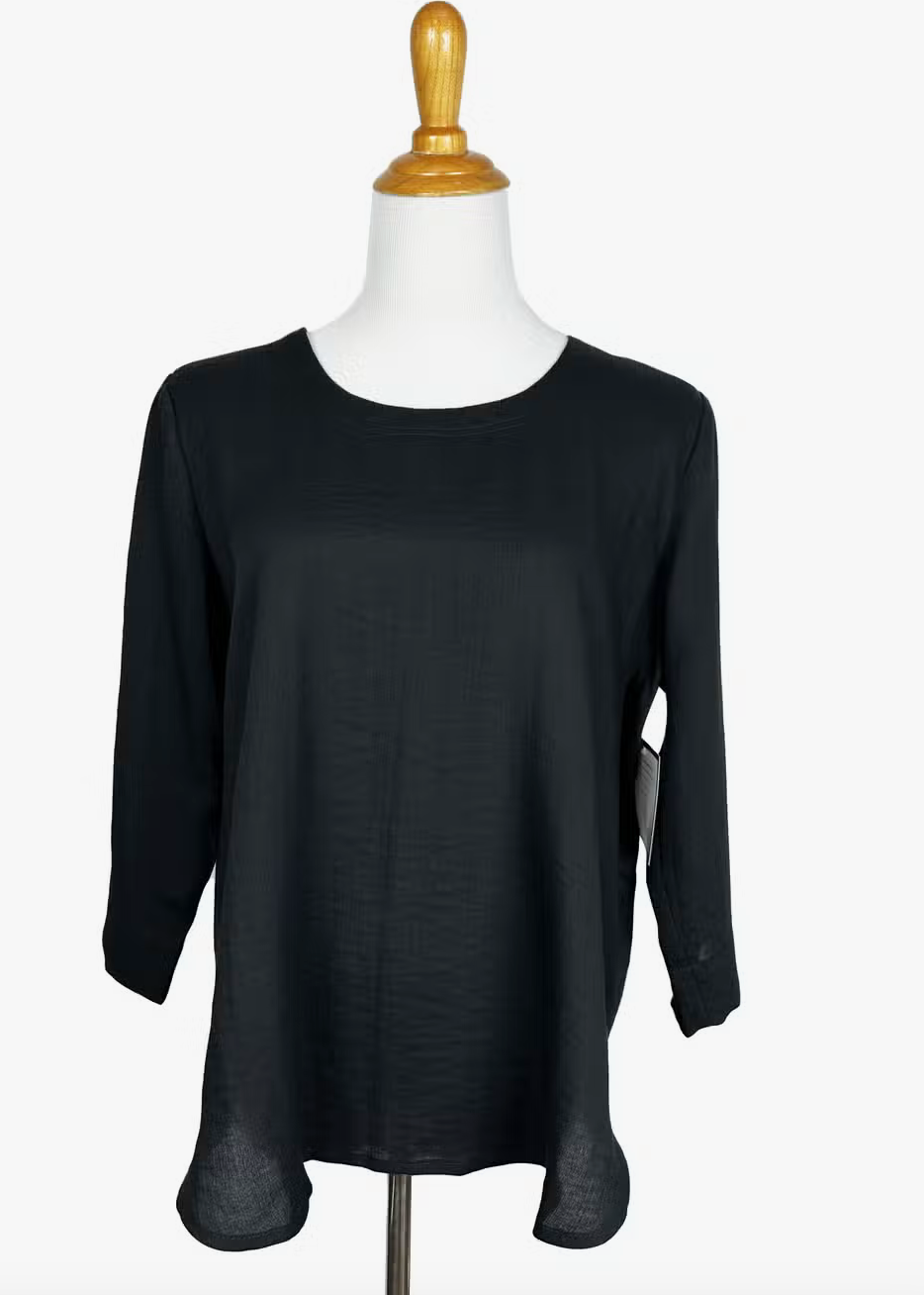 Fridaze AA210 - Anastasia Linen Pullover with Pleated Back - BLACK