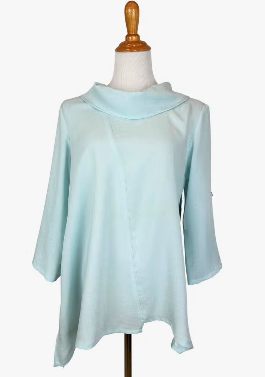 Fridaze AA380 - Ava Cowl Neck Linen Pullover - SEAGLASS