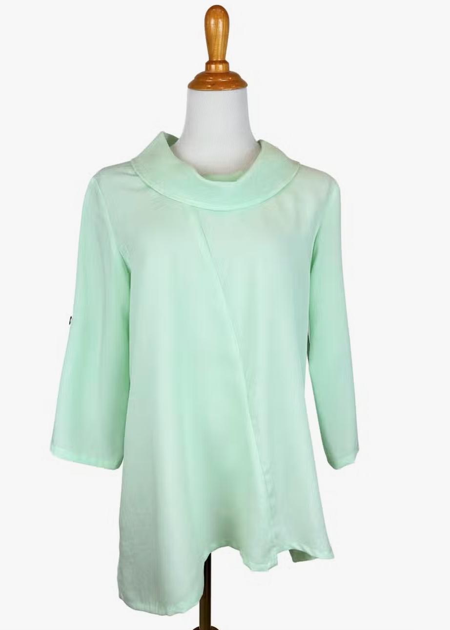 Fridaze AA380 - Ava Cowl Neck Linen Pullover - HONEYDEW
