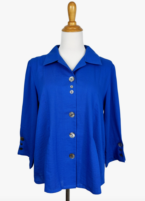 Fridaze AA392- Nadine Linen Blouse - MEDITERRANEAN