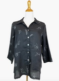 Fridaze AA324- Fiona Linen Blouse - WHITE FLORAL ON BLACK