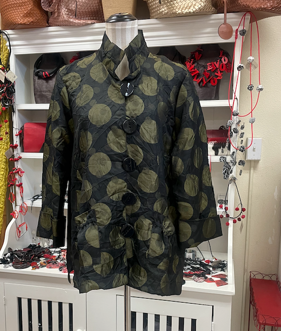 Ali Miles Woven Jacquard Button Front Tunic Jacket - A43648JM OLIVE
