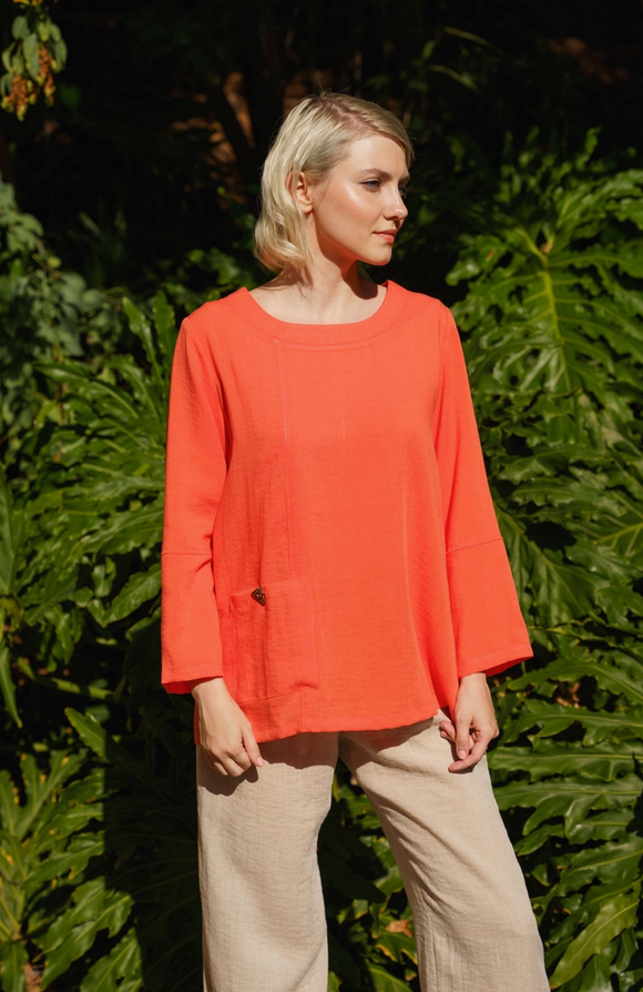 Fridaze AA370- Alyssa Linen Pullover Top - MANDARIN