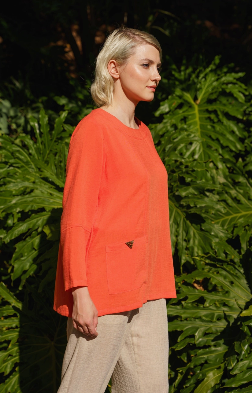 Fridaze AA370- Alyssa Linen Pullover Top - MANDARIN