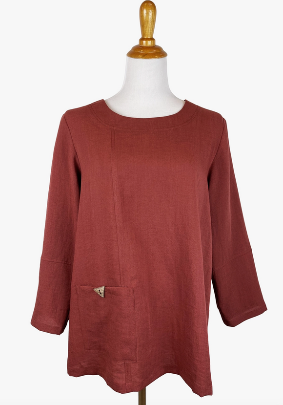 Fridaze AA370- Alyssa Linen Pullover Top - TERRACOTTA