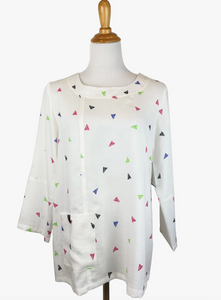 Fridaze AA370- Alyssa Linen Pullover Top - MULTI-COLOR TRIANGLES