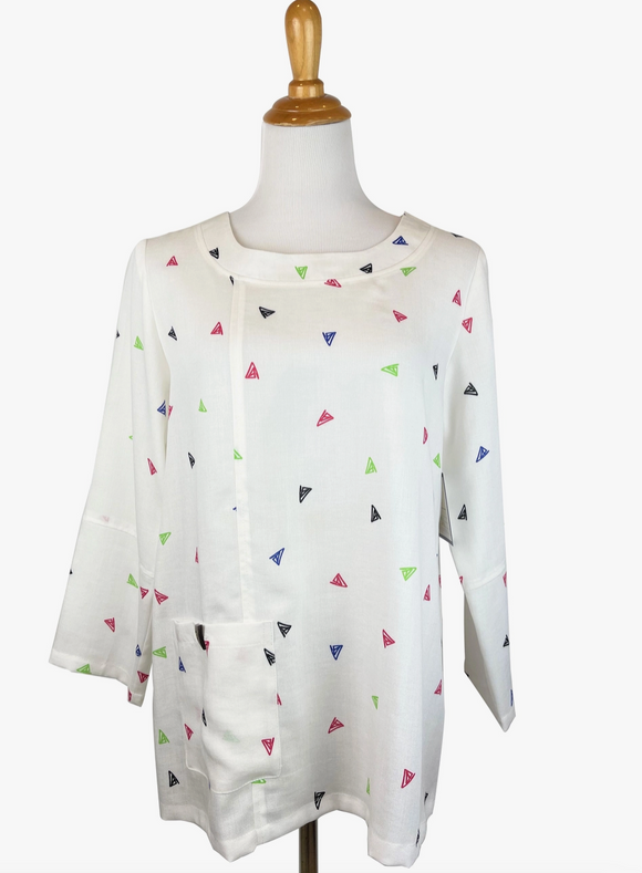 Fridaze AA370- Alyssa Linen Pullover Top - MULTI-COLOR TRIANGLES