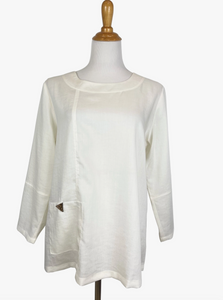 Fridaze AA370- Alyssa Linen Pullover Top - WHITE