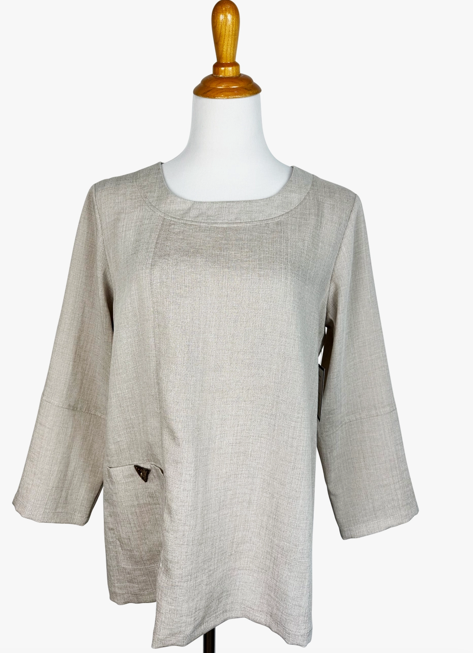 Fridaze AA370- Alyssa Linen Pullover Top - PEBBLE