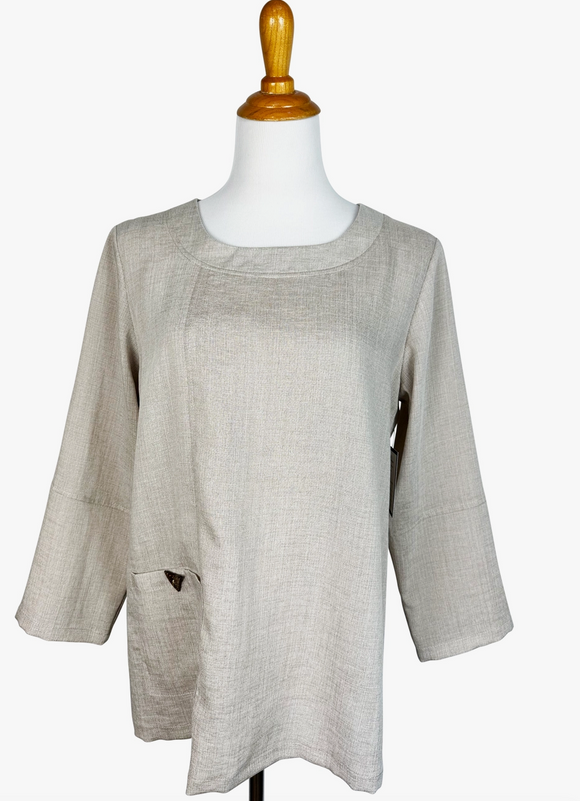 Fridaze AA370- Alyssa Linen Pullover Top - PEBBLE