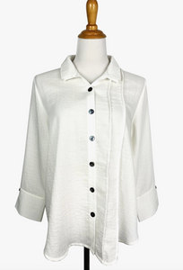 Fridaze AA376- Tessa Asymmetrical Linen Blouse - WHITE