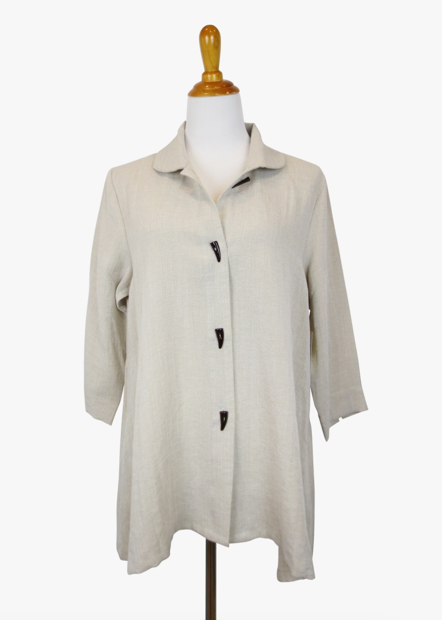 Fridaze AA73- Linen Swing Jacket w/ Horn Buttons - SAND