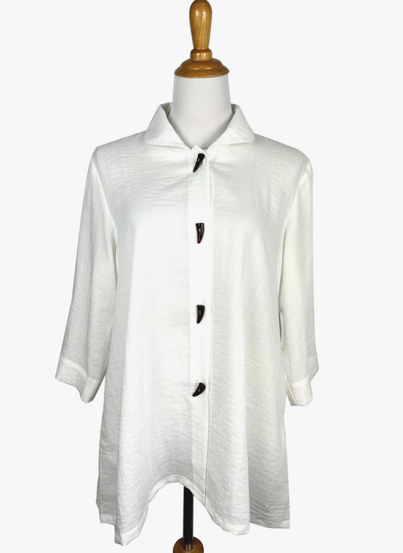 Fridaze AA73- Linen Swing Jacket w/ Horn Buttons - WHITE