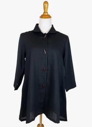 Fridaze AA73- Linen Swing Jacket w/ Horn Buttons - BLACK