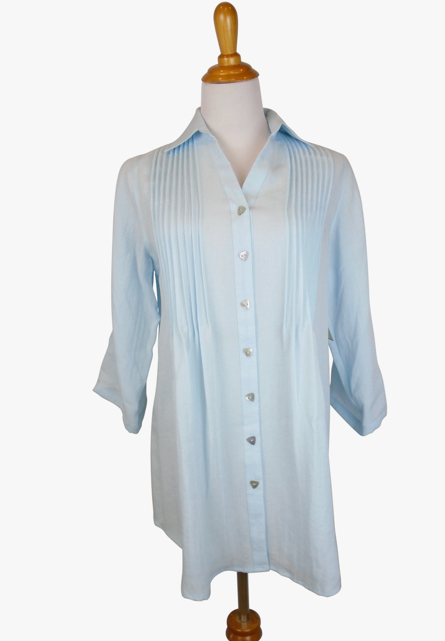 Fridaze AA68- Pleated Front Linen Tunic - SEAGLASS