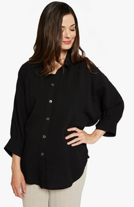 Fridaze AA22- Boyfriend Linen Shirt - BLACK