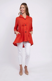 Fridaze AA183- Long Coconut Buttons Swing Linen Jacket - PAPRIKA