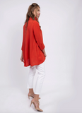 Fridaze AA183- Long Coconut Buttons Swing Linen Jacket - PAPRIKA