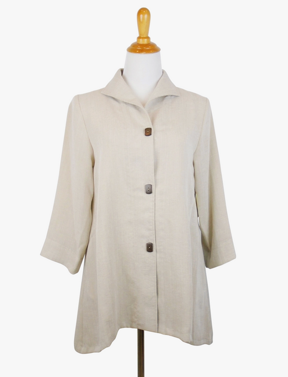 Fridaze AA183- Long Coconut Buttons Swing Linen Jacket - SAND