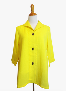 Fridaze AA183- Long Coconut Buttons Swing Linen Jacket - DAFFODIL