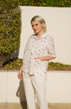 Fridaze AA367- Claire Linen Blouse - IRREGULAR DOTS ON WHITE