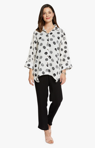 Fridaze AA261-Diamond Button- Up Linen Shirt - BLACK OCTAGONS ON WHITE